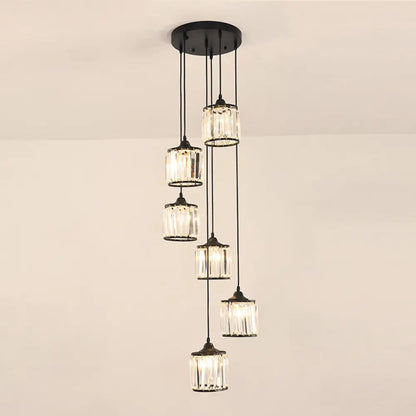 Contemporary Prismatic Crystal Cluster Pendant Light for Stairs