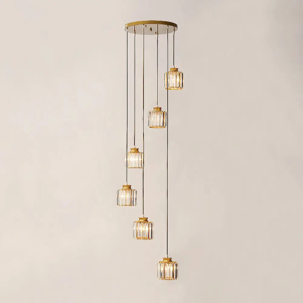 Contemporary Prismatic Crystal Cluster Pendant Light for Stairs