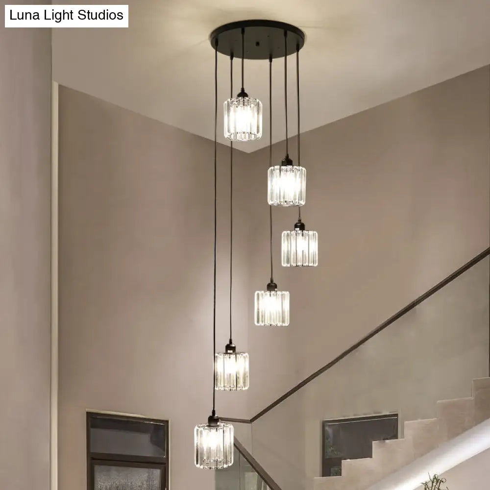 Contemporary Prismatic Crystal Cluster Pendant Light for Stairs