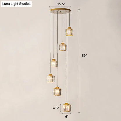 Contemporary Prismatic Crystal Cluster Pendant Light for Stairs