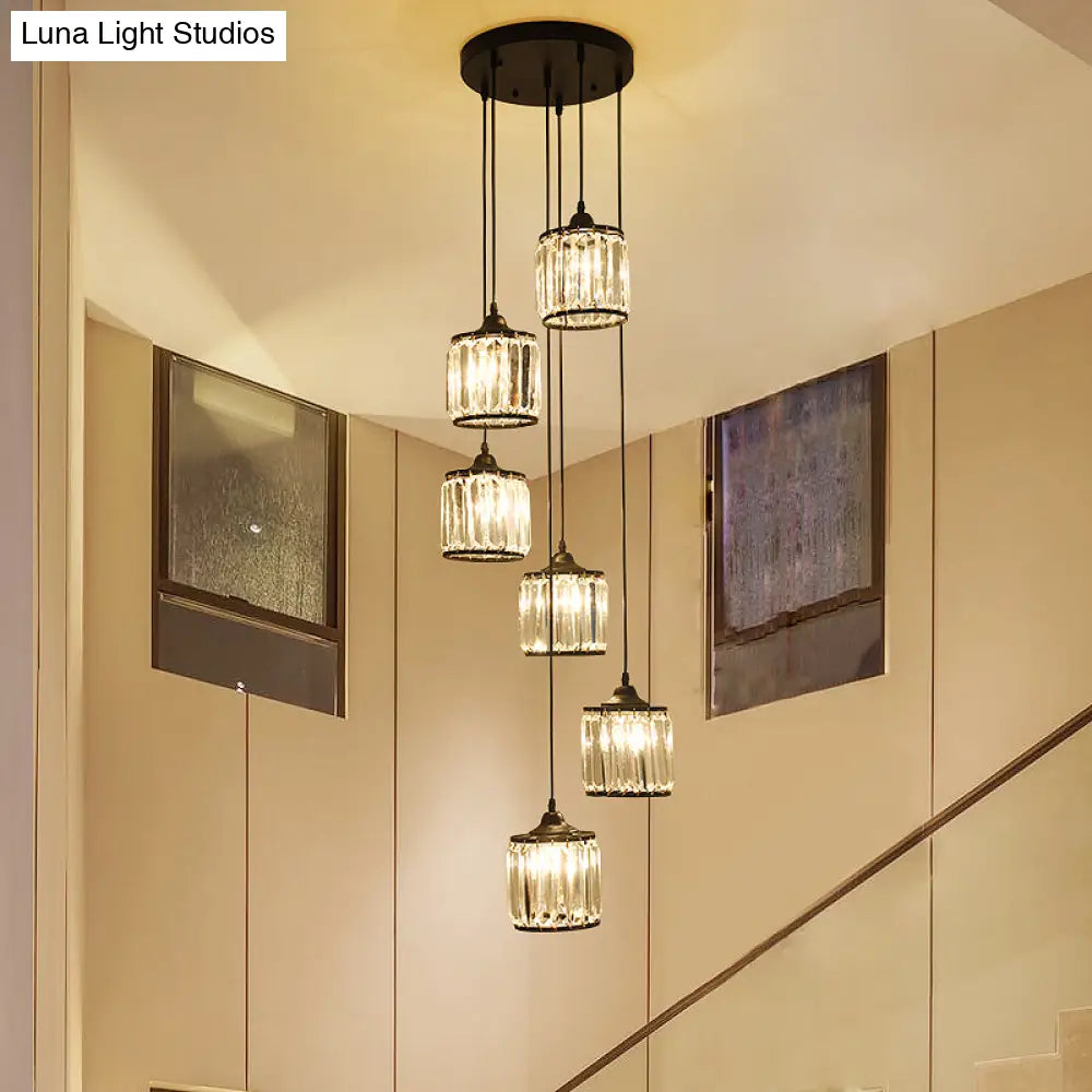 Contemporary Prismatic Crystal Cluster Pendant Light for Stairs