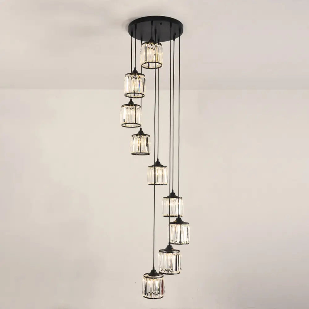 Contemporary Prismatic Crystal Cluster Pendant Light for Stairs