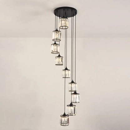 Contemporary Prismatic Crystal Cluster Pendant Light for Stairs