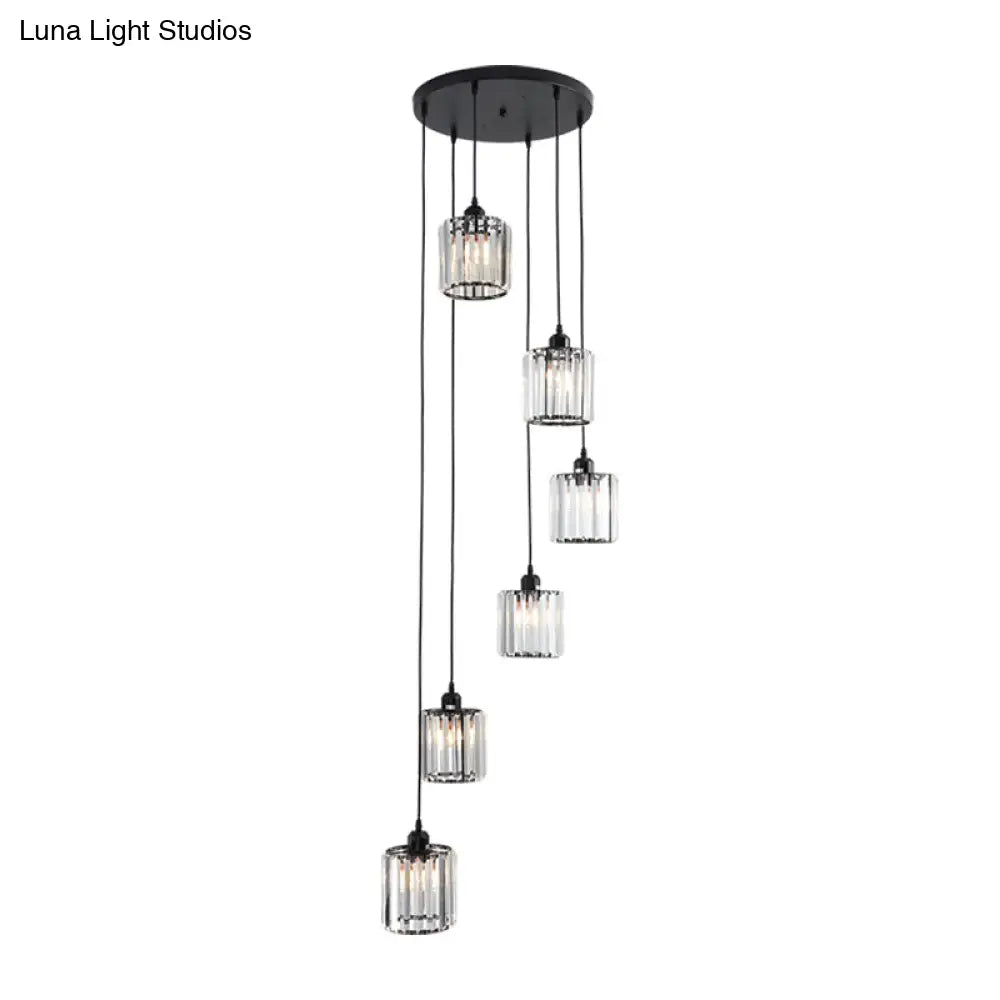 Contemporary Prismatic Crystal Cluster Pendant Light for Stairs