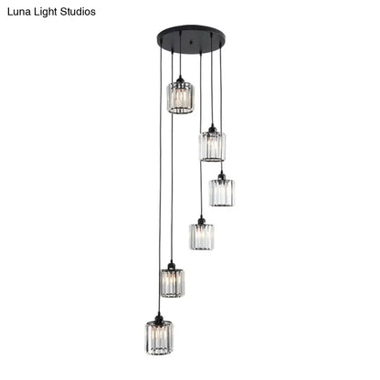 Contemporary Prismatic Crystal Cluster Pendant Light for Stairs