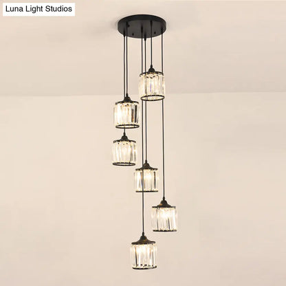 Contemporary Prismatic Crystal Cluster Pendant Light for Stairs