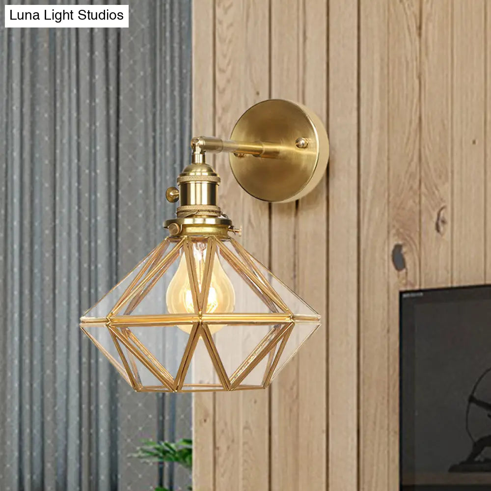 DecorBites™ DecorBites™ Contemporary Prismatic Glass Wall Sconce with Geometric Design - Brass Mount Light Fixture