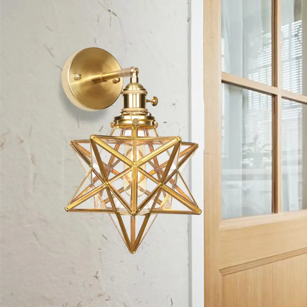 DecorBites™ DecorBites™ Contemporary Prismatic Glass Wall Sconce with Geometric Design - Brass Mount Light Fixture