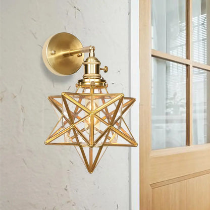 DecorBites™ DecorBites™ Contemporary Prismatic Glass Wall Sconce with Geometric Design - Brass Mount Light Fixture