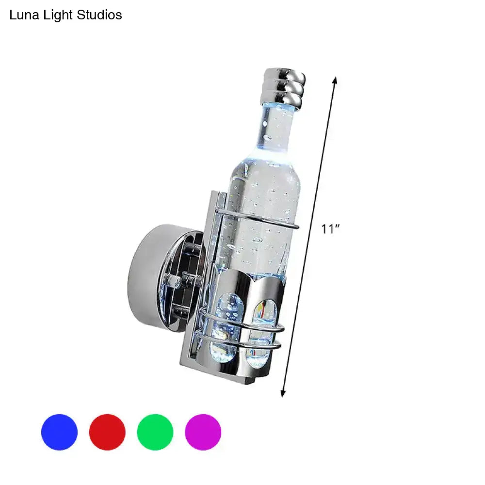 Contemporary purple crystal wall light with chrome-finished wall-mounted bottle holder for a sleek multi color display