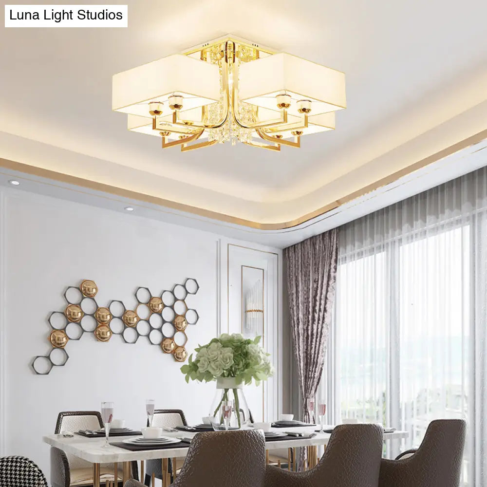 ديكوربايتس™ مصباح سقف مستطيل أبيض معاصر مع ديكور كريستالي - إضاءة شبه مثبتة من القماش والمعدن، مصابيح متعددة بعرض 23 بوصة/32.5 بوصة