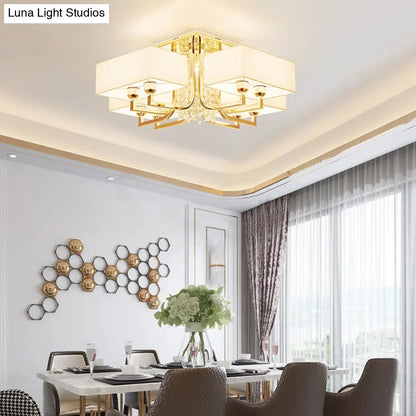 ديكوربايتس™ مصباح سقف مستطيل أبيض معاصر مع ديكور كريستالي - إضاءة شبه مثبتة من القماش والمعدن، مصابيح متعددة بعرض 23 بوصة/32.5 بوصة