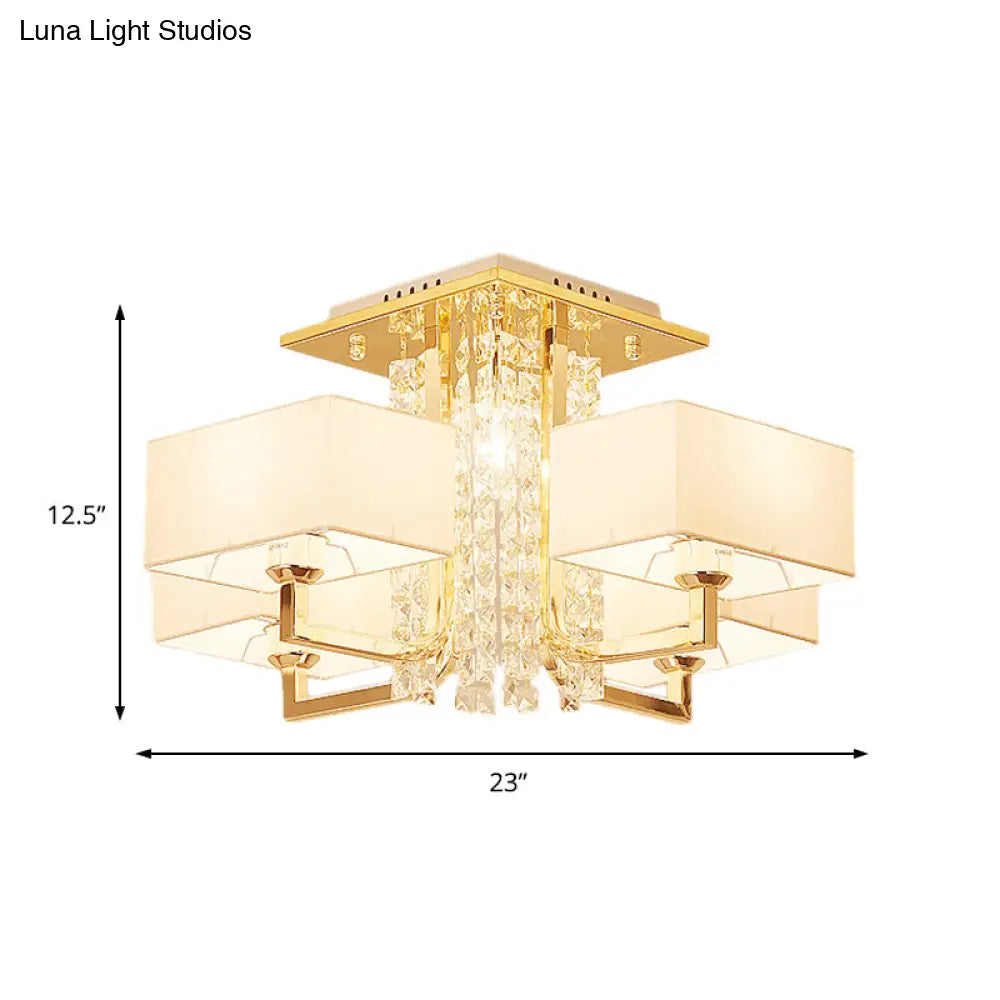 ديكوربايتس™ مصباح سقف مستطيل أبيض معاصر مع ديكور كريستالي - إضاءة شبه مثبتة من القماش والمعدن، مصابيح متعددة بعرض 23 بوصة/32.5 بوصة