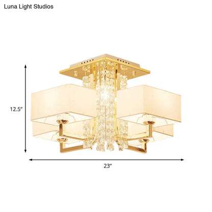 ديكوربايتس™ مصباح سقف مستطيل أبيض معاصر مع ديكور كريستالي - إضاءة شبه مثبتة من القماش والمعدن، مصابيح متعددة بعرض 23 بوصة/32.5 بوصة