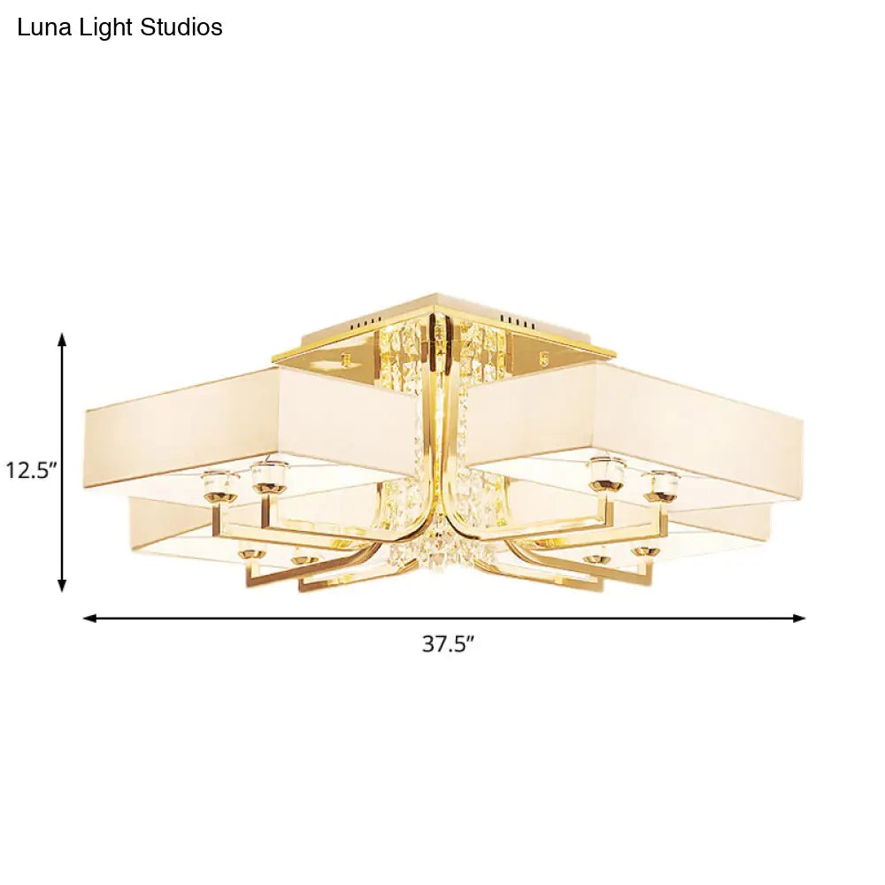 ديكوربايتس™ مصباح سقف مستطيل أبيض معاصر مع ديكور كريستالي - إضاءة شبه مثبتة من القماش والمعدن، مصابيح متعددة بعرض 23 بوصة/32.5 بوصة
