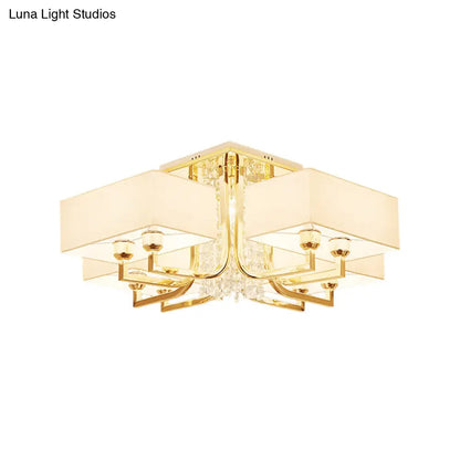 ديكوربايتس™ مصباح سقف مستطيل أبيض معاصر مع ديكور كريستالي - إضاءة شبه مثبتة من القماش والمعدن، مصابيح متعددة بعرض 23 بوصة/32.5 بوصة