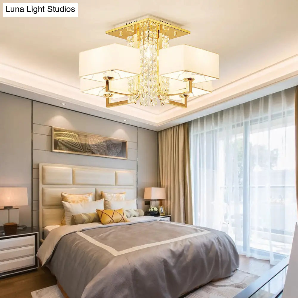 ديكوربايتس™ مصباح سقف مستطيل أبيض معاصر مع ديكور كريستالي - إضاءة شبه مثبتة من القماش والمعدن، مصابيح متعددة بعرض 23 بوصة/32.5 بوصة