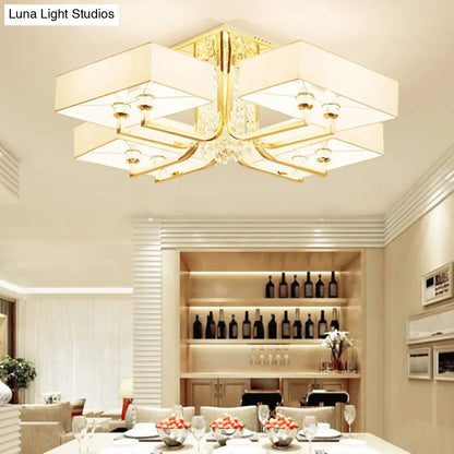 ديكوربايتس™ مصباح سقف مستطيل أبيض معاصر مع ديكور كريستالي - إضاءة شبه مثبتة من القماش والمعدن، مصابيح متعددة بعرض 23 بوصة/32.5 بوصة