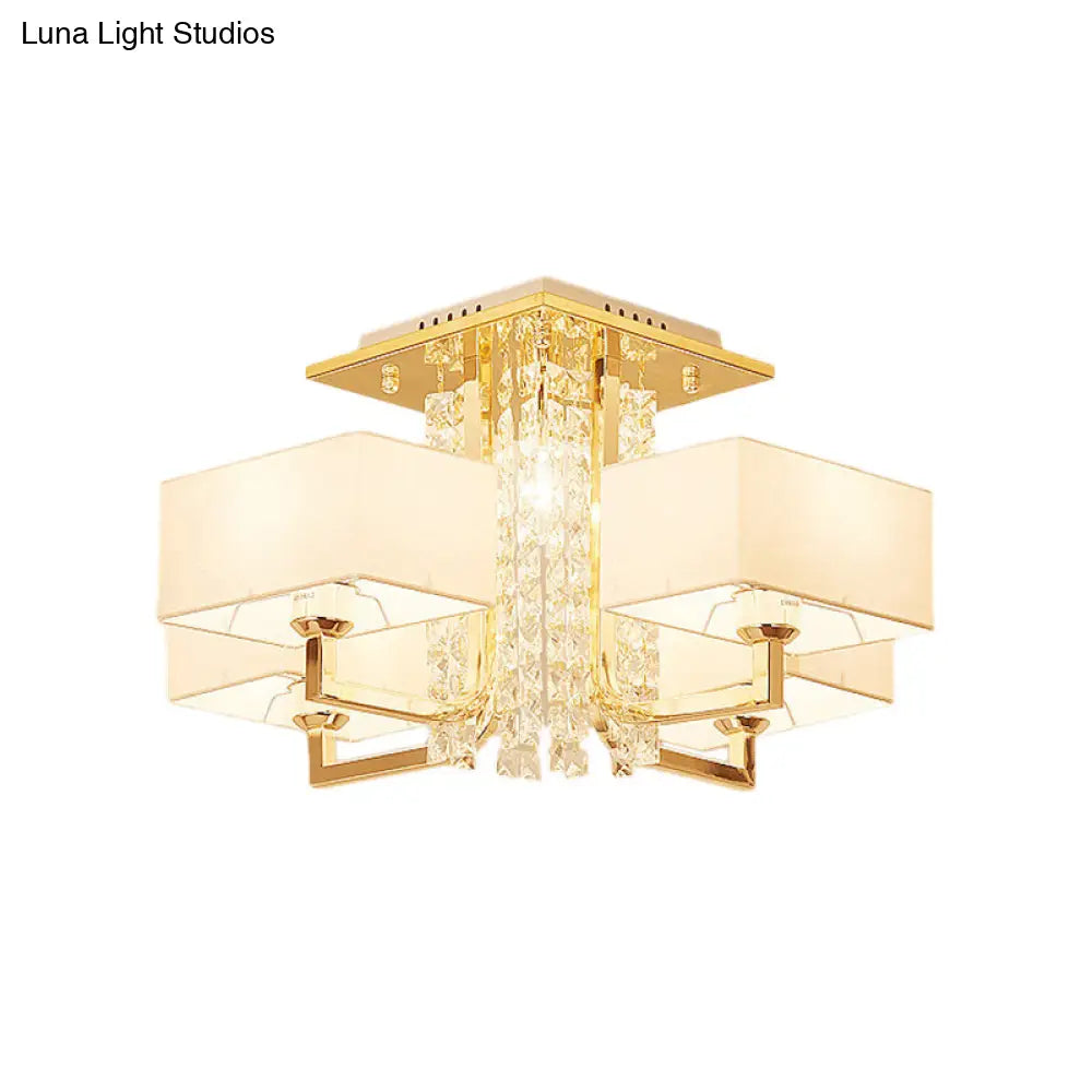 ديكوربايتس™ مصباح سقف مستطيل أبيض معاصر مع ديكور كريستالي - إضاءة شبه مثبتة من القماش والمعدن، مصابيح متعددة بعرض 23 بوصة/32.5 بوصة