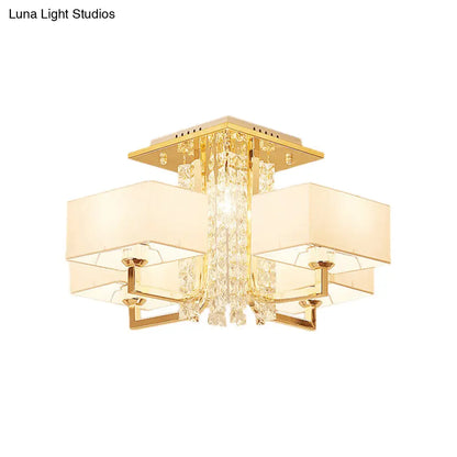 ديكوربايتس™ مصباح سقف مستطيل أبيض معاصر مع ديكور كريستالي - إضاءة شبه مثبتة من القماش والمعدن، مصابيح متعددة بعرض 23 بوصة/32.5 بوصة