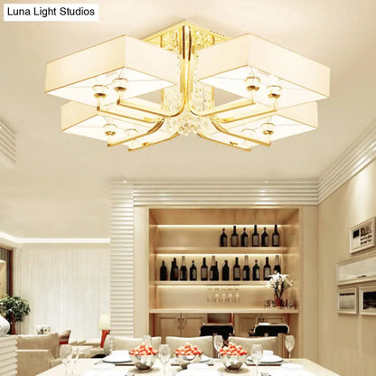 ديكوربايتس™ مصباح سقف مستطيل أبيض معاصر مع ديكور كريستالي - إضاءة شبه مثبتة من القماش والمعدن، مصابيح متعددة بعرض 23 بوصة/32.5 بوصة