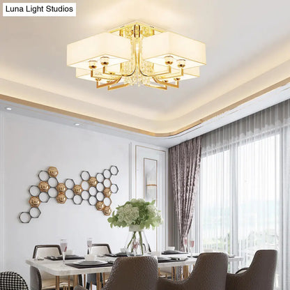 ديكوربايتس™ مصباح سقف مستطيل أبيض معاصر مع ديكور كريستالي - إضاءة شبه مثبتة من القماش والمعدن، مصابيح متعددة بعرض 23 بوصة/32.5 بوصة