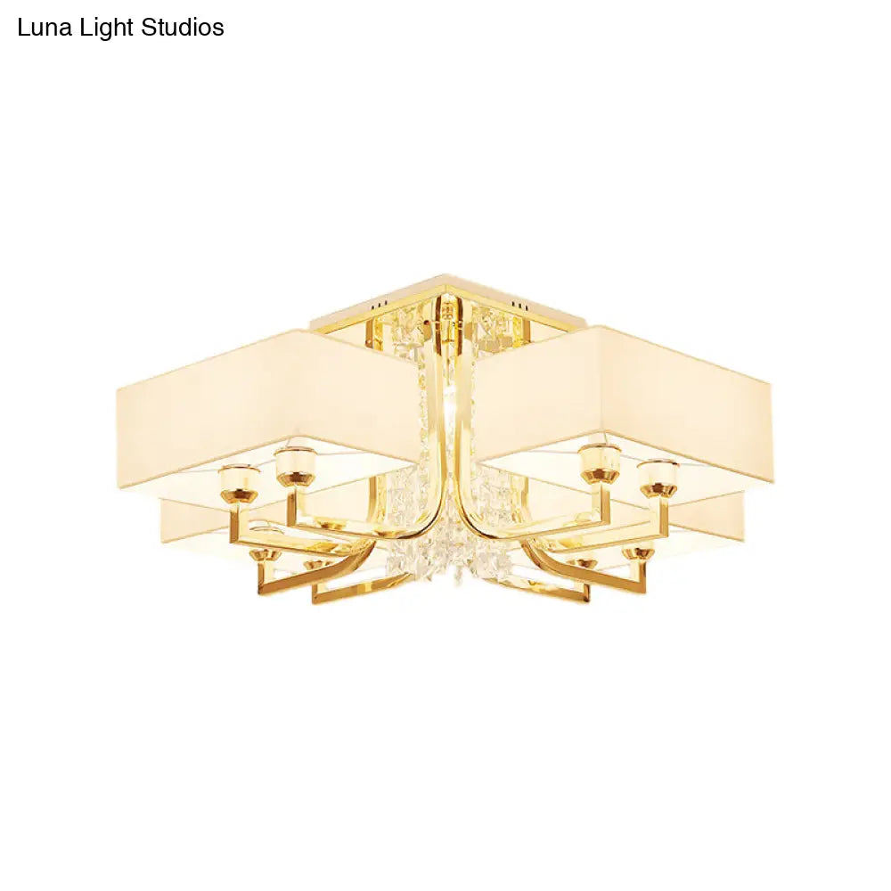 ديكوربايتس™ مصباح سقف مستطيل أبيض معاصر مع ديكور كريستالي - إضاءة شبه مثبتة من القماش والمعدن، مصابيح متعددة بعرض 23 بوصة/32.5 بوصة