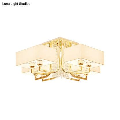 ديكوربايتس™ مصباح سقف مستطيل أبيض معاصر مع ديكور كريستالي - إضاءة شبه مثبتة من القماش والمعدن، مصابيح متعددة بعرض 23 بوصة/32.5 بوصة