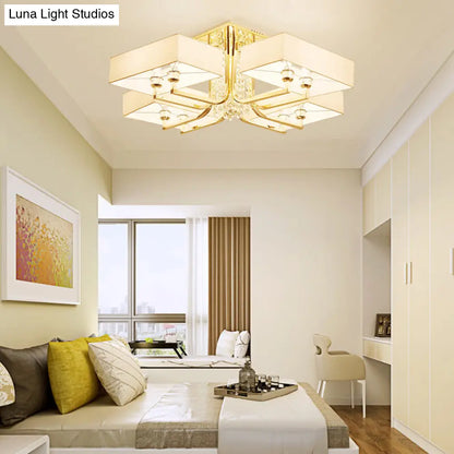 ديكوربايتس™ مصباح سقف مستطيل أبيض معاصر مع ديكور كريستالي - إضاءة شبه مثبتة من القماش والمعدن، مصابيح متعددة بعرض 23 بوصة/32.5 بوصة