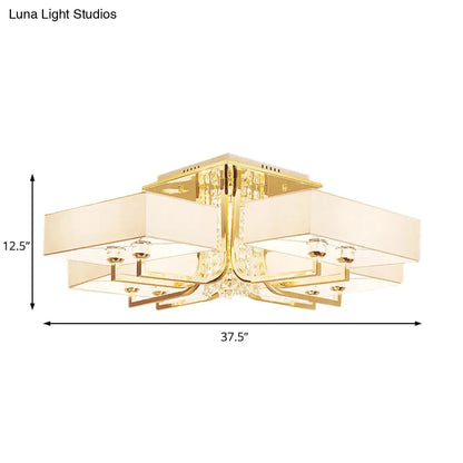 ديكوربايتس™ مصباح سقف مستطيل أبيض معاصر مع ديكور كريستالي - إضاءة شبه مثبتة من القماش والمعدن، مصابيح متعددة بعرض 23 بوصة/32.5 بوصة