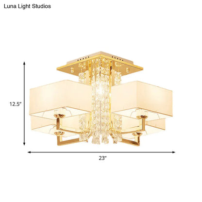 ديكوربايتس™ مصباح سقف مستطيل أبيض معاصر مع ديكور كريستالي - إضاءة شبه مثبتة من القماش والمعدن، مصابيح متعددة بعرض 23 بوصة/32.5 بوصة