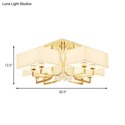 ديكوربايتس™ مصباح سقف مستطيل أبيض معاصر مع ديكور كريستالي - إضاءة شبه مثبتة من القماش والمعدن، مصابيح متعددة بعرض 23 بوصة/32.5 بوصة