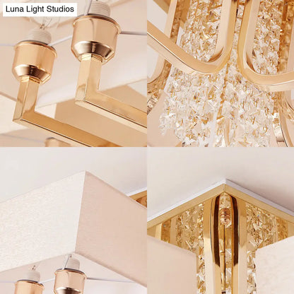 ديكوربايتس™ مصباح سقف مستطيل أبيض معاصر مع ديكور كريستالي - إضاءة شبه مثبتة من القماش والمعدن، مصابيح متعددة بعرض 23 بوصة/32.5 بوصة