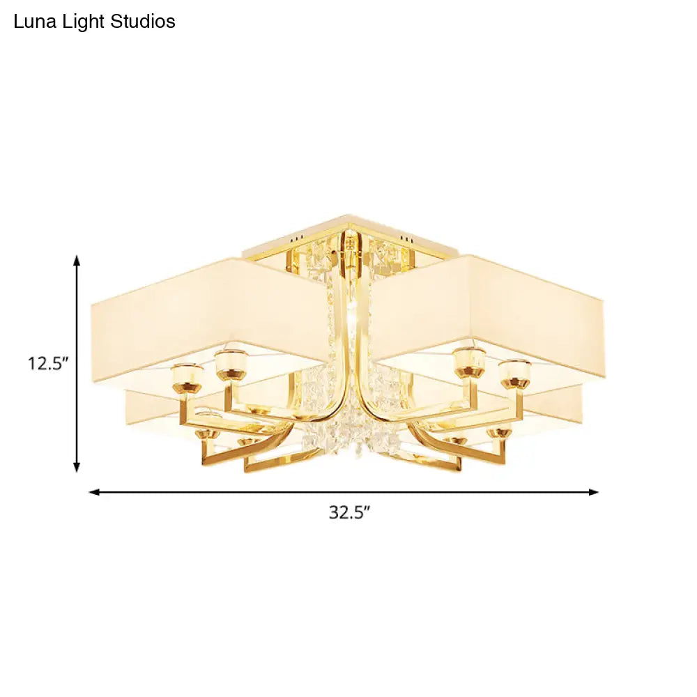 ديكوربايتس™ مصباح سقف مستطيل أبيض معاصر مع ديكور كريستالي - إضاءة شبه مثبتة من القماش والمعدن، مصابيح متعددة بعرض 23 بوصة/32.5 بوصة