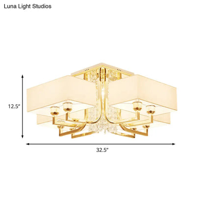 ديكوربايتس™ مصباح سقف مستطيل أبيض معاصر مع ديكور كريستالي - إضاءة شبه مثبتة من القماش والمعدن، مصابيح متعددة بعرض 23 بوصة/32.5 بوصة
