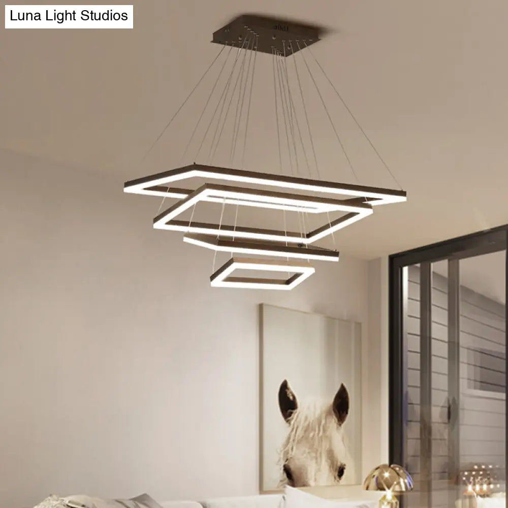 ثريا قهوة أكريليك مستطيلة معاصرة بإضاءة LED - مصباح معلق بثلاثة أو أربعة أو خمسة طبقات