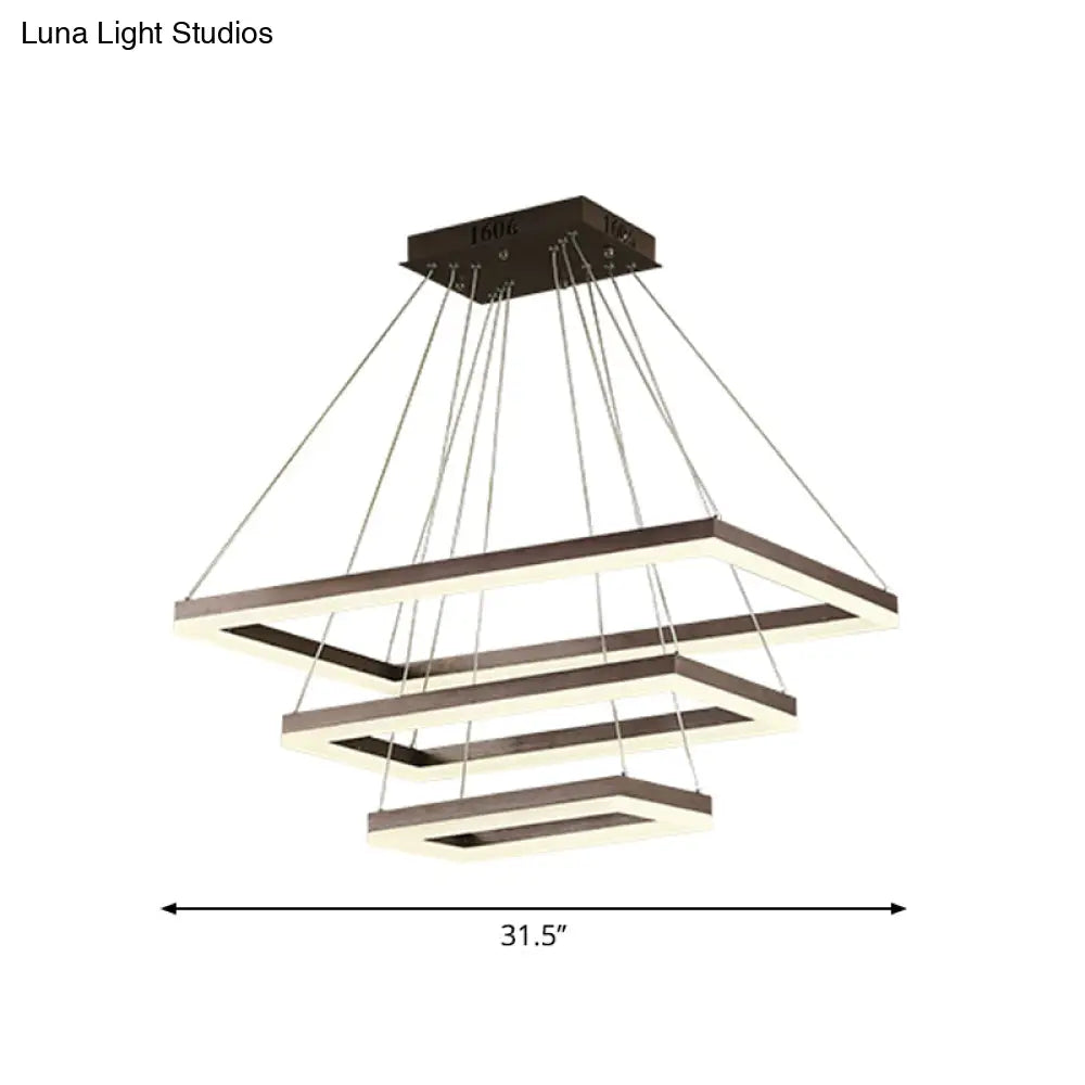 ثريا قهوة أكريليك مستطيلة معاصرة بإضاءة LED - مصباح معلق بثلاثة أو أربعة أو خمسة طبقات