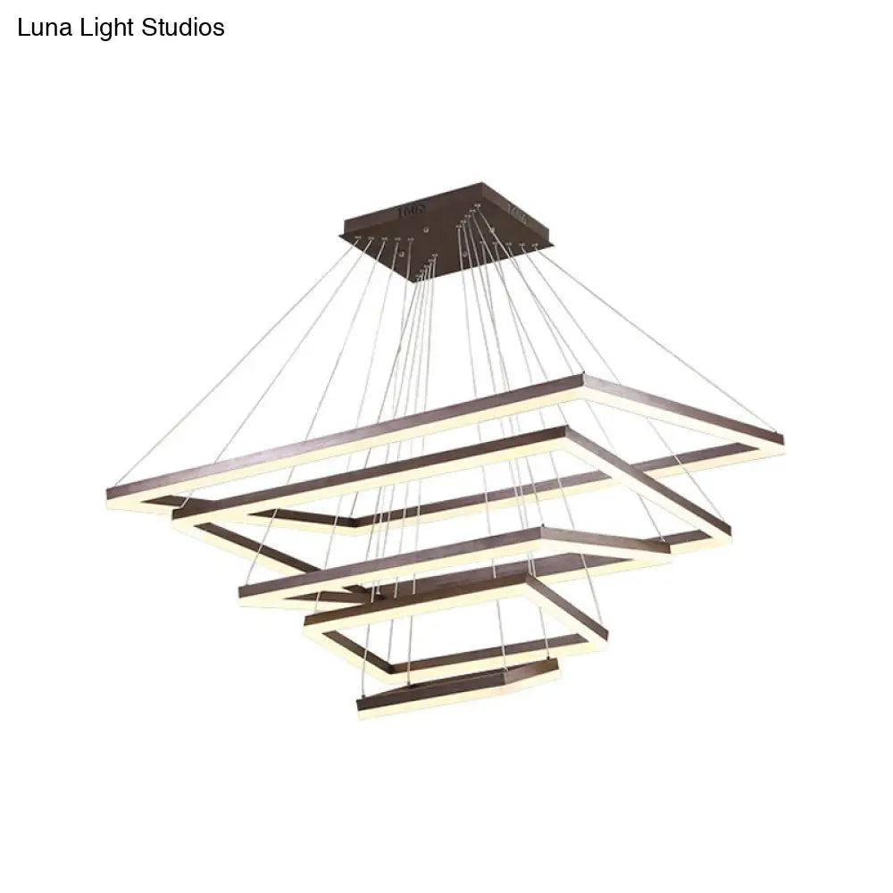 ثريا قهوة أكريليك مستطيلة معاصرة بإضاءة LED - مصباح معلق بثلاثة أو أربعة أو خمسة طبقات