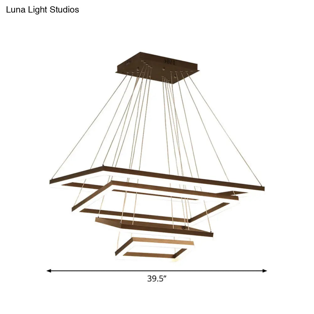 ثريا قهوة أكريليك مستطيلة معاصرة بإضاءة LED - مصباح معلق بثلاثة أو أربعة أو خمسة طبقات