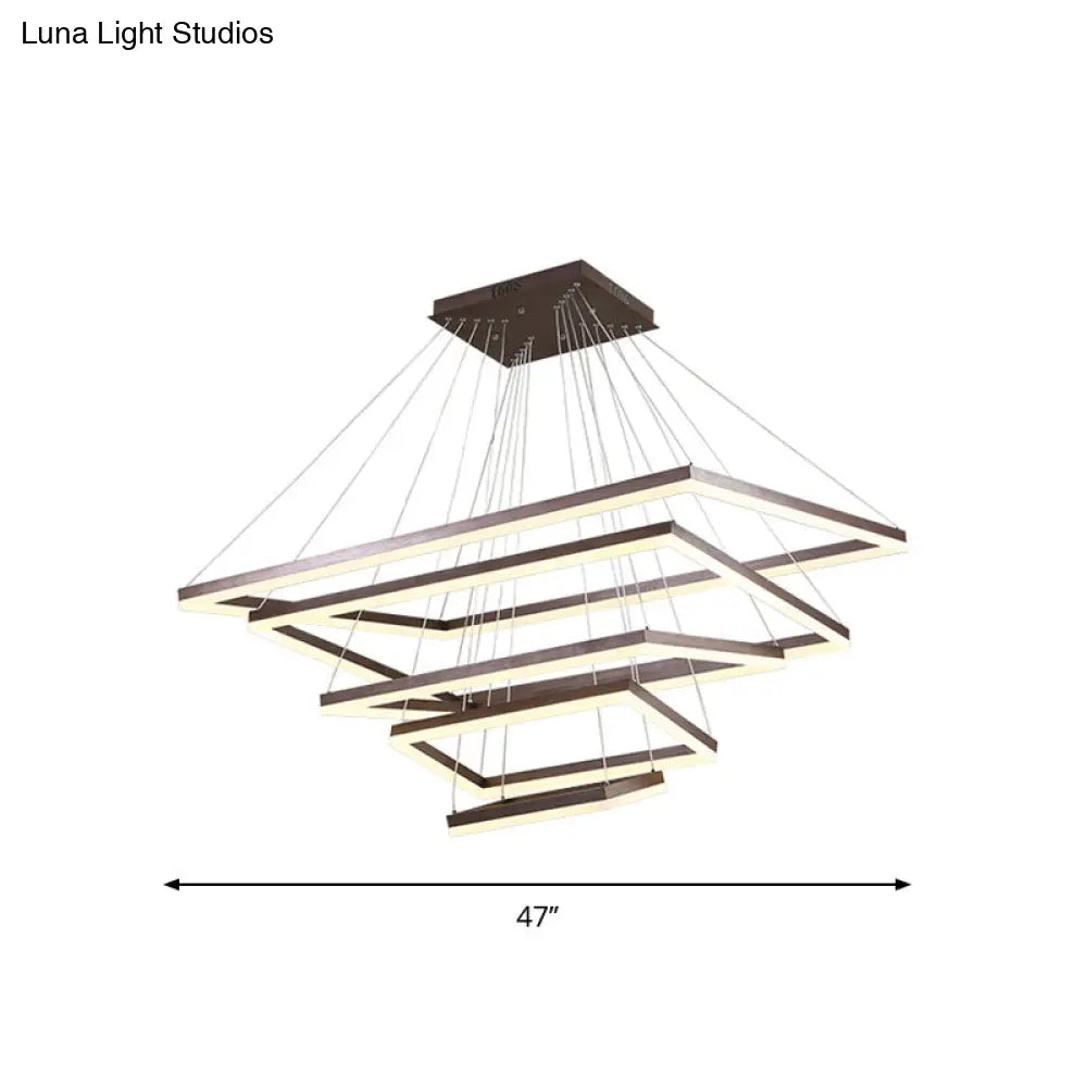 ثريا قهوة أكريليك مستطيلة معاصرة بإضاءة LED - مصباح معلق بثلاثة أو أربعة أو خمسة طبقات