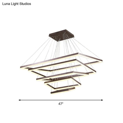 ثريا قهوة أكريليك مستطيلة معاصرة بإضاءة LED - مصباح معلق بثلاثة أو أربعة أو خمسة طبقات