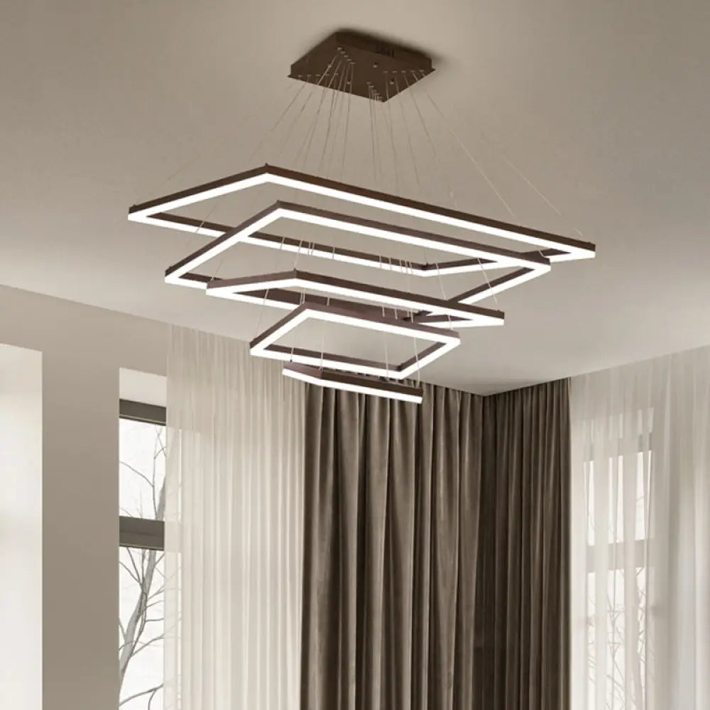 ثريا قهوة أكريليك مستطيلة معاصرة بإضاءة LED - مصباح معلق بثلاثة أو أربعة أو خمسة طبقات