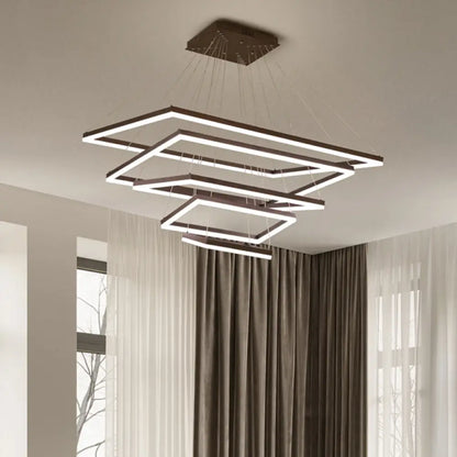 ثريا قهوة أكريليك مستطيلة معاصرة بإضاءة LED - مصباح معلق بثلاثة أو أربعة أو خمسة طبقات