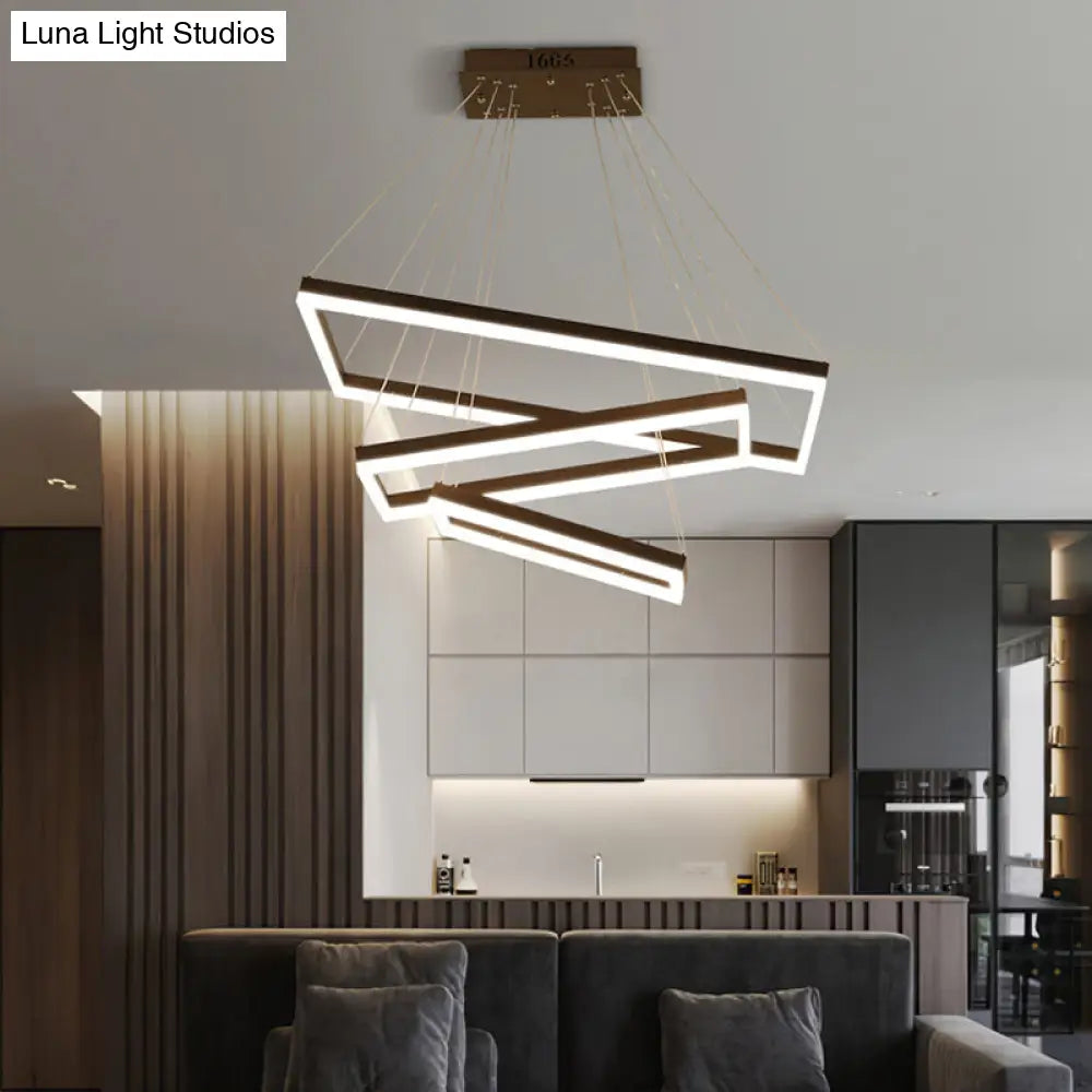ثريا قهوة أكريليك مستطيلة معاصرة بإضاءة LED - مصباح معلق بثلاثة أو أربعة أو خمسة طبقات