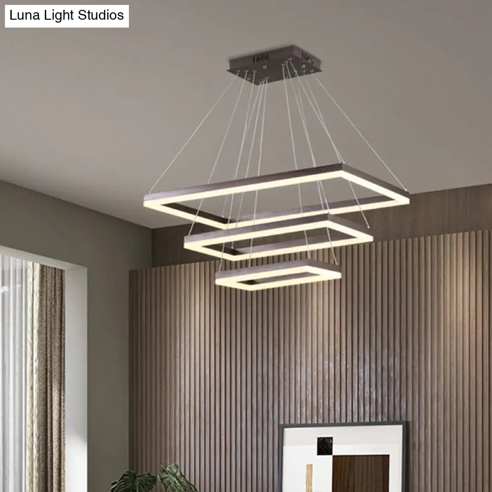 ثريا قهوة أكريليك مستطيلة معاصرة بإضاءة LED - مصباح معلق بثلاثة أو أربعة أو خمسة طبقات