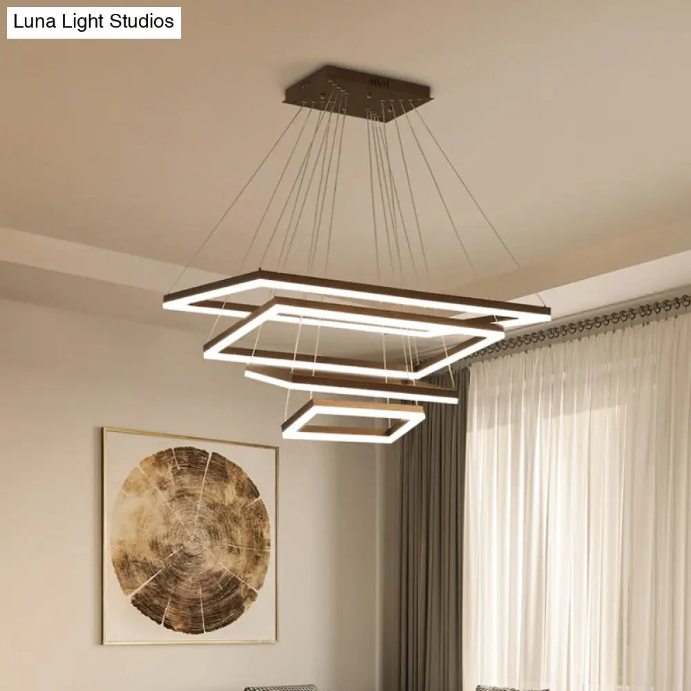 ثريا قهوة أكريليك مستطيلة معاصرة بإضاءة LED - مصباح معلق بثلاثة أو أربعة أو خمسة طبقات