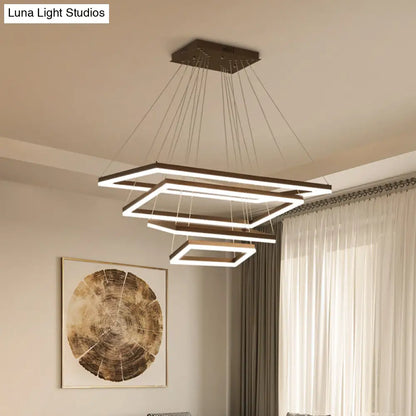 ثريا قهوة أكريليك مستطيلة معاصرة بإضاءة LED - مصباح معلق بثلاثة أو أربعة أو خمسة طبقات