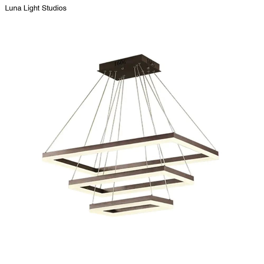 ثريا قهوة أكريليك مستطيلة معاصرة بإضاءة LED - مصباح معلق بثلاثة أو أربعة أو خمسة طبقات