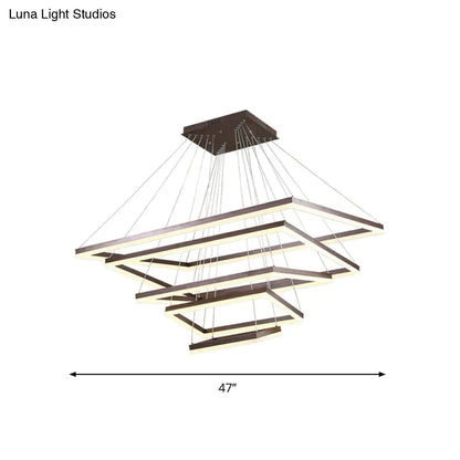 ثريا قهوة أكريليك مستطيلة معاصرة بإضاءة LED - مصباح معلق بثلاثة أو أربعة أو خمسة طبقات