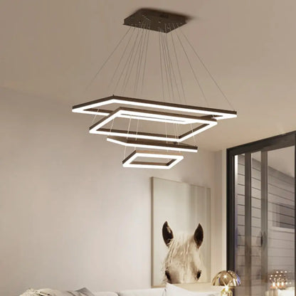 ثريا قهوة أكريليك مستطيلة معاصرة بإضاءة LED - مصباح معلق بثلاثة أو أربعة أو خمسة طبقات